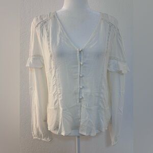 BOG White Flowly Button Front Button Up Blouse NWT Size XL